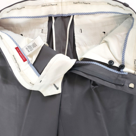 Perry Ellis Premium SIZE 32 X 32 Tailored Fit Gray Flat Front Cotton Pants Mens - Picture 2 of 9